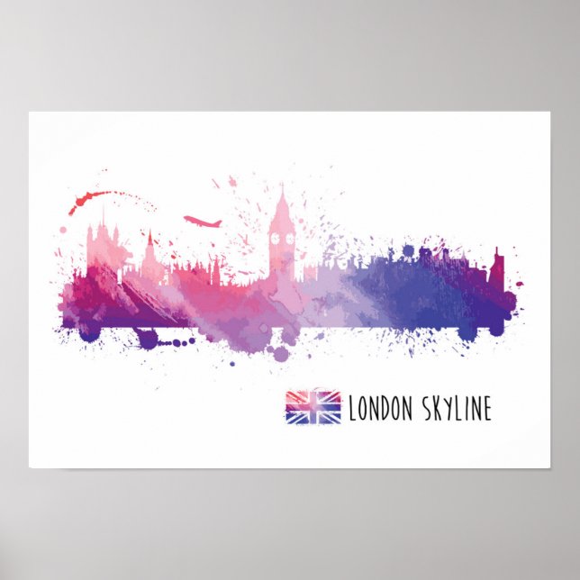 London England Skyline Splash Poster (Front)
