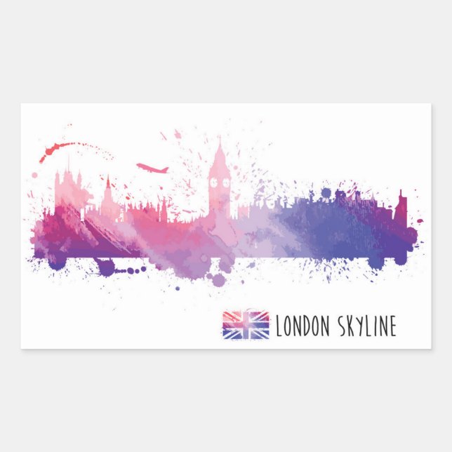 London England Skyline Splash Rectangular Sticker (Front)