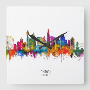 London England Skyline Square Wall Clock