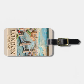 London England Skyline Vintage Textured Travel Art Luggage Tag