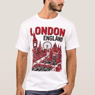 London England Skyline With Famous Landmarks T-Shirt