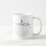 London, England Stylised Skyline | Custom Slogan Coffee Mug<br><div class="desc">A unique coffee mug representing the beautiful city of London, England. This mug features a stylised illustration of the city's unique skyline with its name underneath. Underneath the city name is a spot for your unique slogan or statement about your favourite city. You can utilise the customisation function to change...</div>