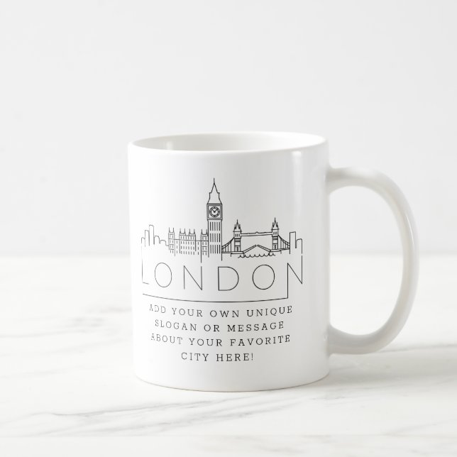 London, England Stylised Skyline | Custom Slogan Coffee Mug (Right)