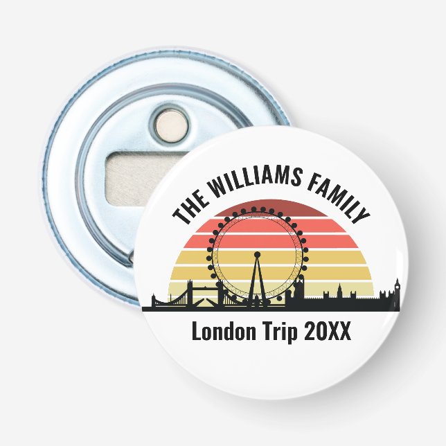 London England Sunset Custom Family Trip Bottle Opener (Front)