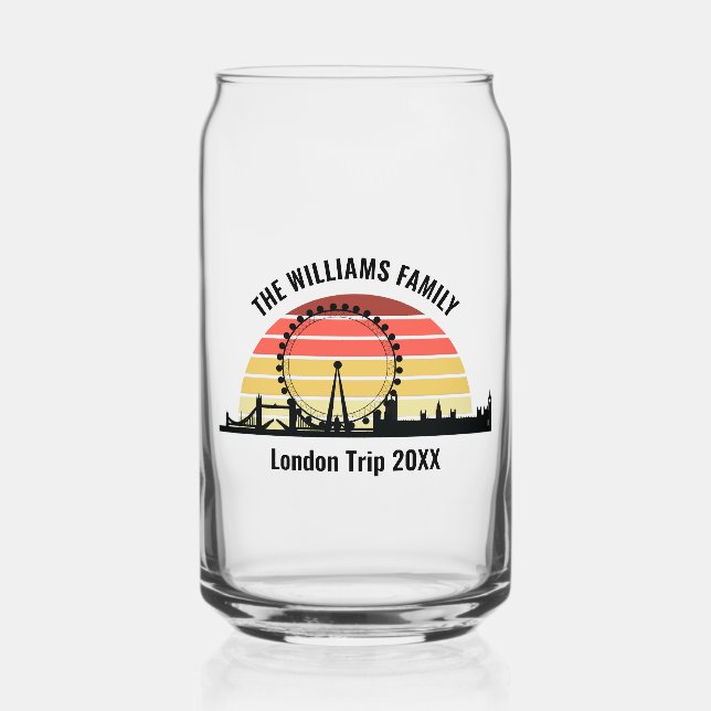 London England Sunset Custom Family Trip Can Glass (Front)