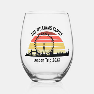 London England Sunset Custom Family Trip Stemless Wine Glass