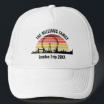 London England Sunset Custom Family Trip Trucker Hat<br><div class="desc">Personalised London vacation hat with a silhouette of the city attractions in front of a cool sunset including the bridge,  the London Eye (Millenium Wheel),  and the Big Ben clock. Cool United Kingdom trip keepsake souvenir.</div>