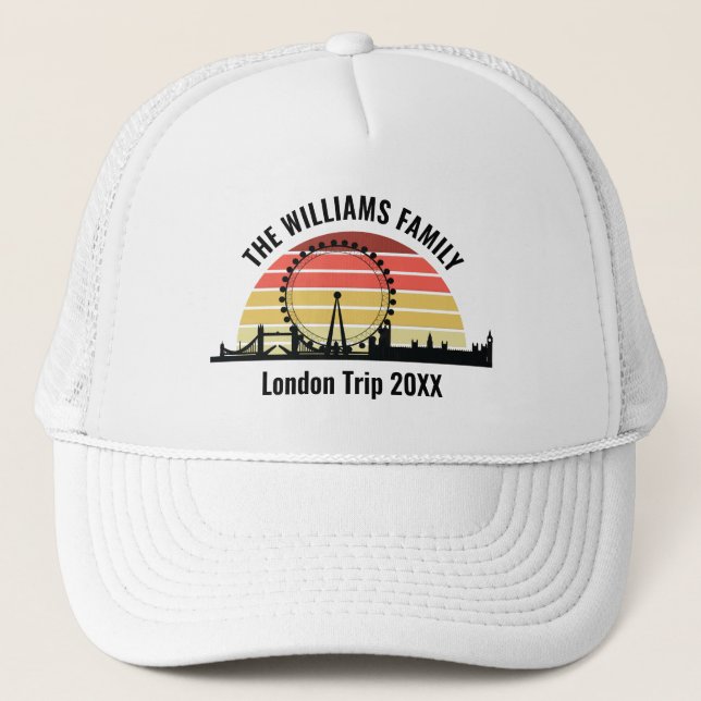 London England Sunset Custom Family Trip Trucker Hat (Front)