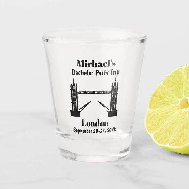 London England Tower Bridge Bachelor Party Favour Shot Glass (Front)