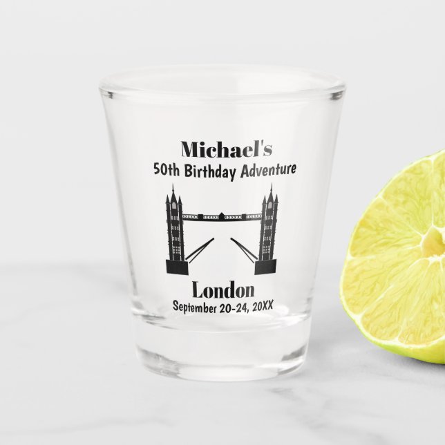 London England Tower Bridge Birthday Trip Favour Shot Glass (Front)