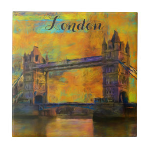 London England Tower Bridge Colourful Abstract Tile