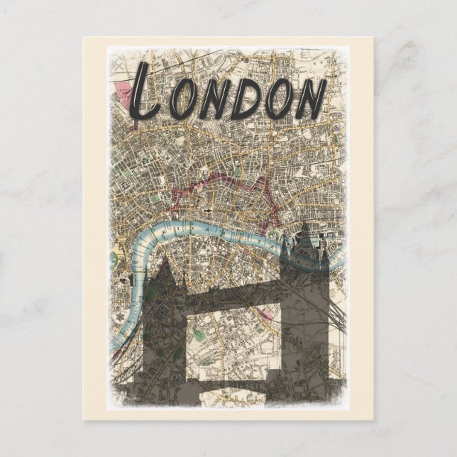 London England Tower Bridge Map Travel Postcard (Front)