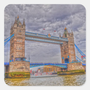 London, England Tower Bridge & Thames River Square Sticker