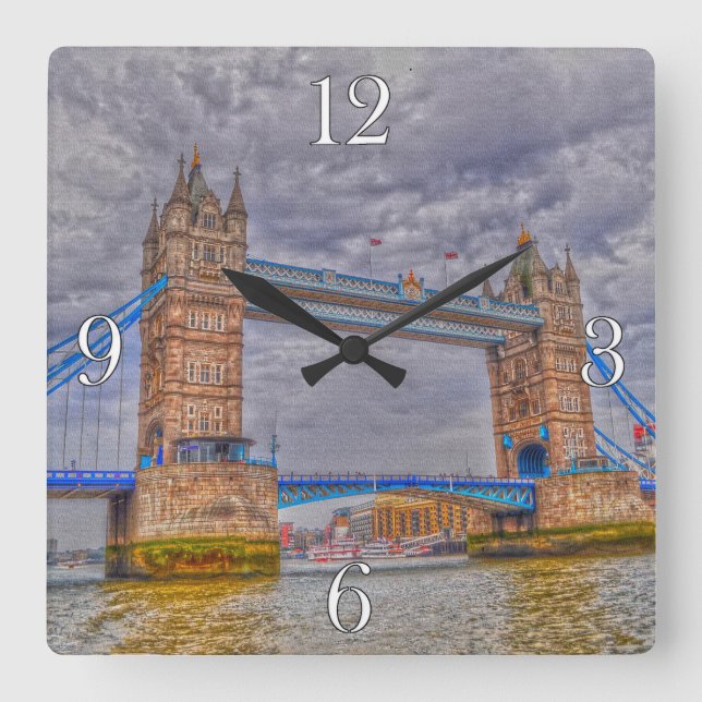 London, England Tower Bridge & Thames River Square Wall Clock (Front)