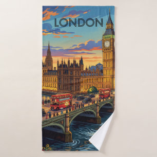 London England Travel Art Vintage Bath Towel Set