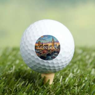 London England Travel Art Vintage Golf Balls