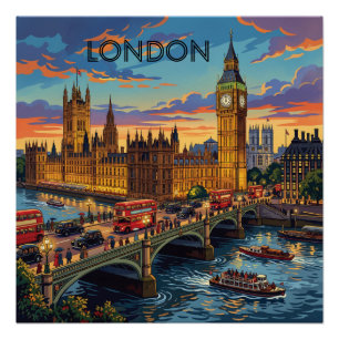 London England Travel Art Vintage Poster