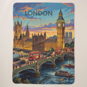 London England Travel Art Vintage Sherpa Blanket