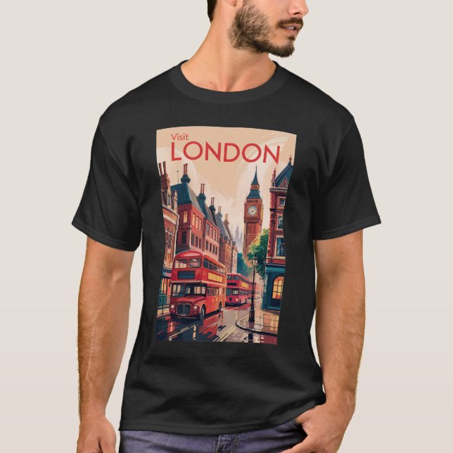 London England Travel Art Vintage T-Shirt (Front)
