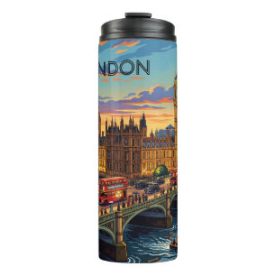London England Travel Art Vintage Thermal Tumbler