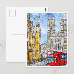London England Travel Place Watercolor Postcard