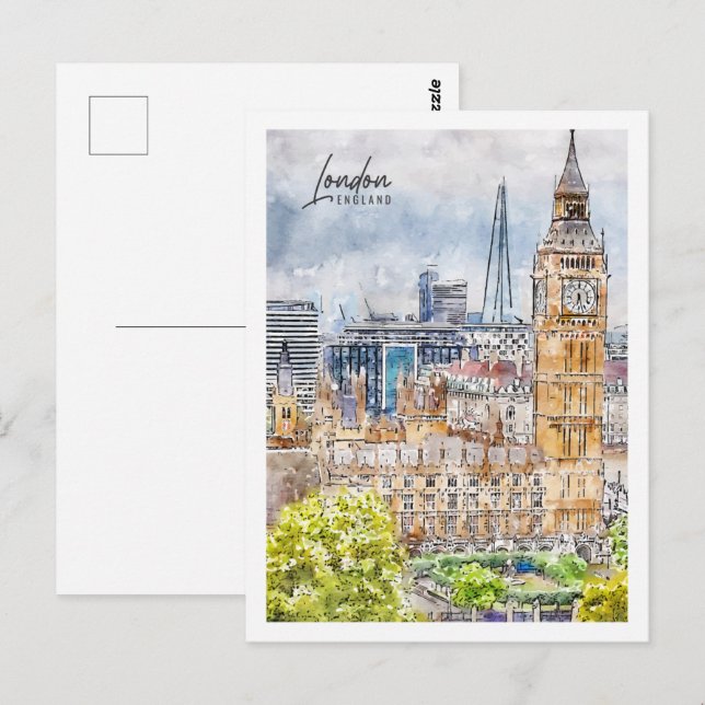 London England Travel Place Watercolor Postcard (Front/Back)