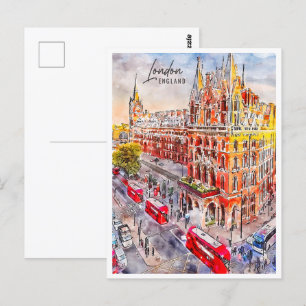 London England Travel Place Watercolor Postcard