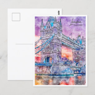 London England Travel Place Watercolor Postcard