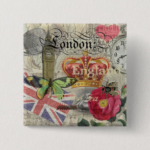 London England Travel Vintage Europe Art 15 Cm Square Badge