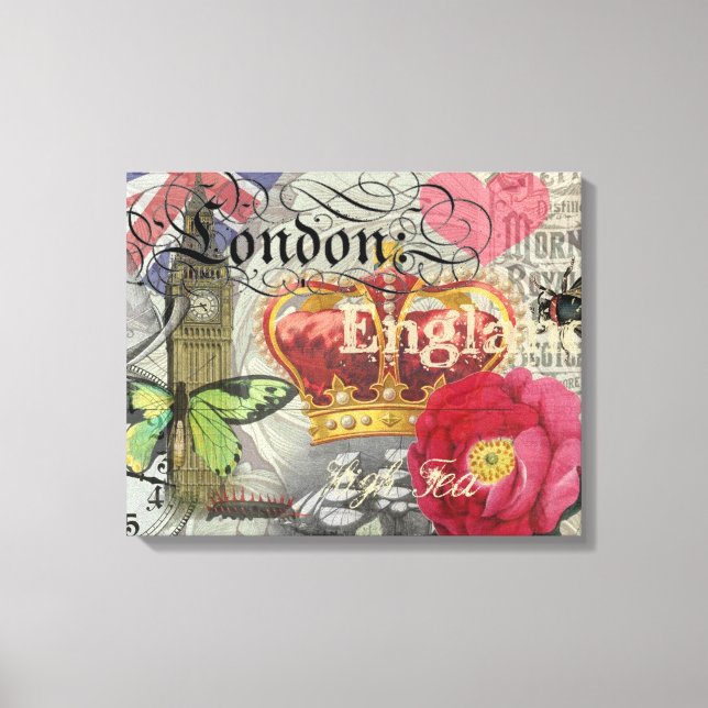 London England Travel Vintage Europe Art Canvas Print (Front)