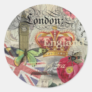 London England Travel Vintage Europe Art Classic Round Sticker
