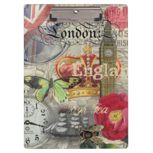 London England Travel Vintage Europe Art Clipboard
