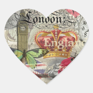London England Travel Vintage Europe Art Heart Sticker