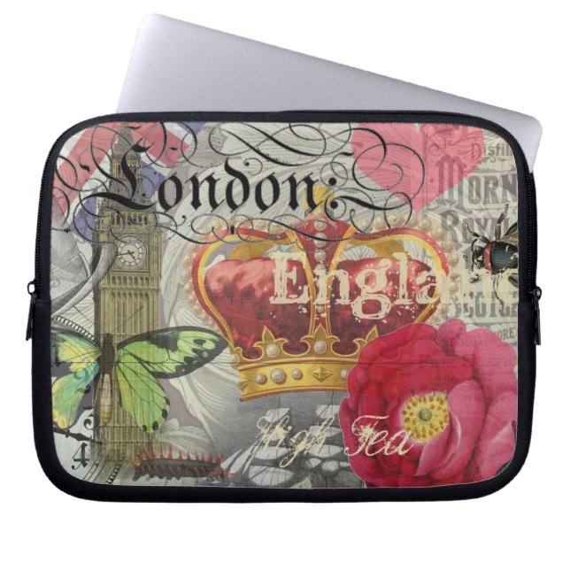 London England Travel Vintage Europe Art Laptop Sleeve (Front)