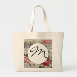 London England Travel Vintage Europe Art Large Tote Bag