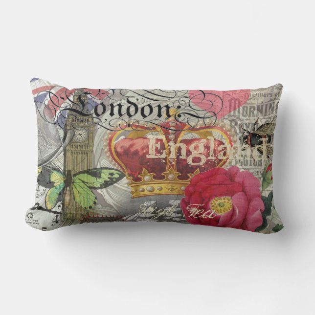 London England Travel Vintage Europe Art Lumbar Cushion (Front)