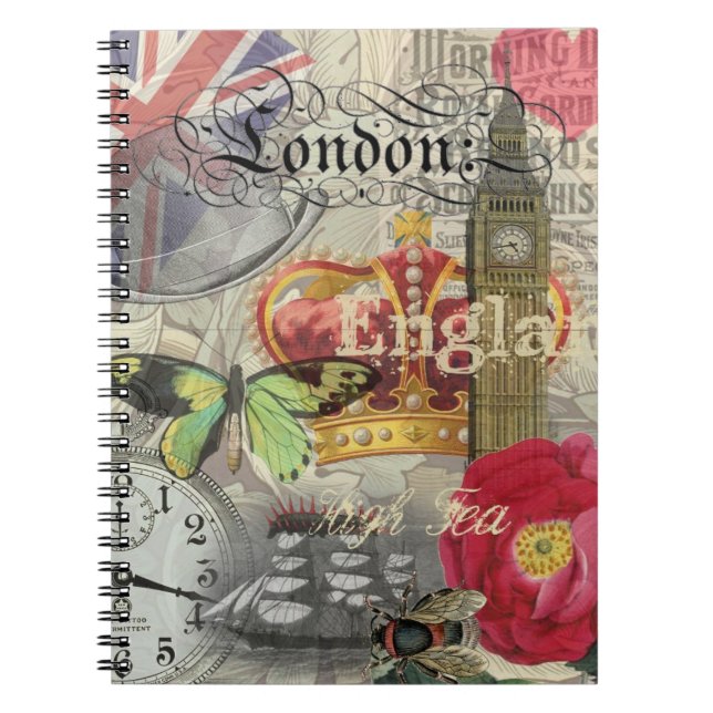 London England Travel Vintage Europe Art Notebook (Front)