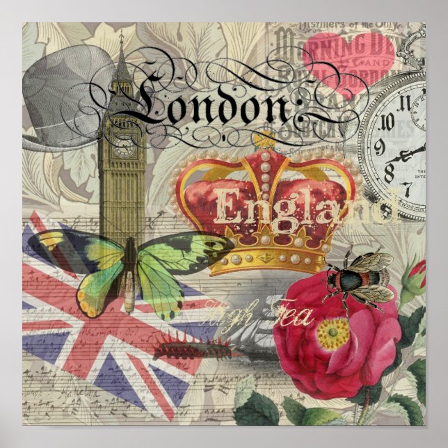 London England Travel Vintage Europe Art Poster (Front)