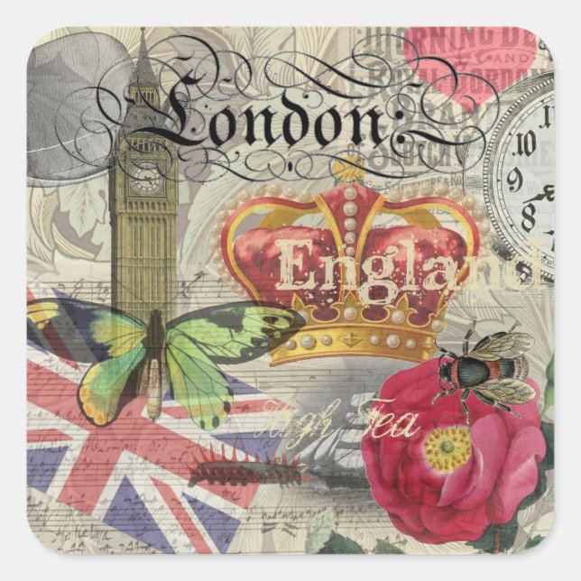 London England Travel Vintage Europe Art Square Sticker (Front)