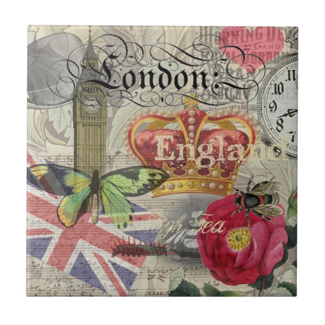 London England Travel Vintage Europe Art Tile (Front)