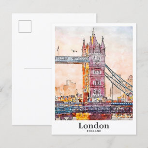 London England Travel Watercolor Hand Drawn Postcard