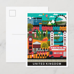 London England UK Art Vintage Travel Illustration Postcard