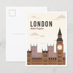 London England UK Art Vintage Travel Illustration Postcard