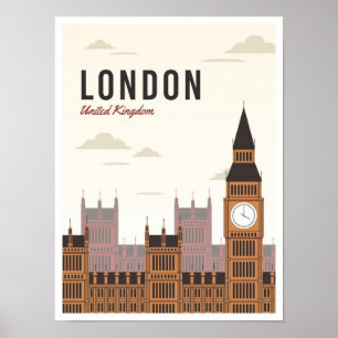 London England UK Art Vintage Travel Illustration Poster
