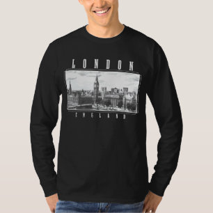 London England Uk Big Ben Skyline Black White Vint T-Shirt