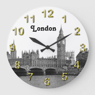 London England UK Skyline Etched Large Clock