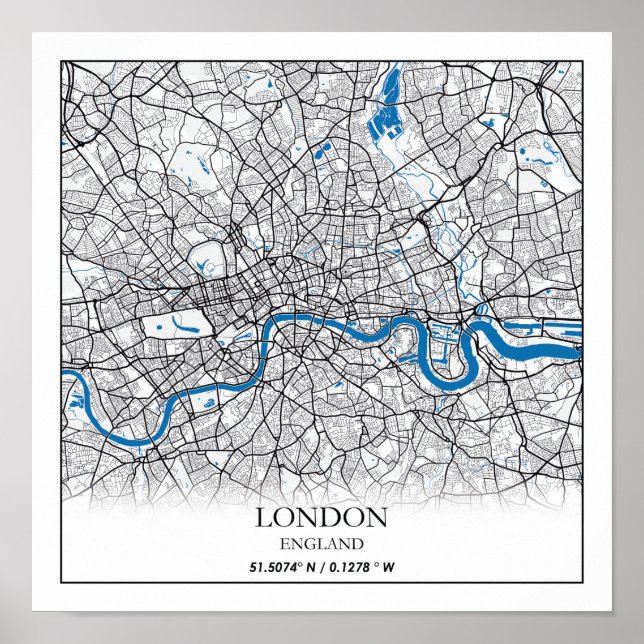 London England United Kingdom City Map Travel Poster (Front)