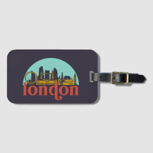 London England Vintage City Skyline Cityscape Art Luggage Tag