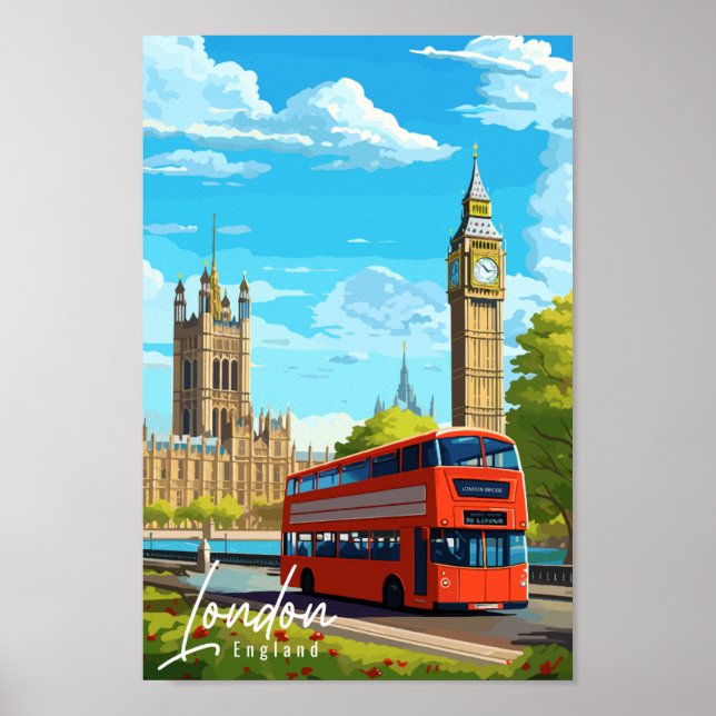 London England vintage travel place illustration Poster (Front)
