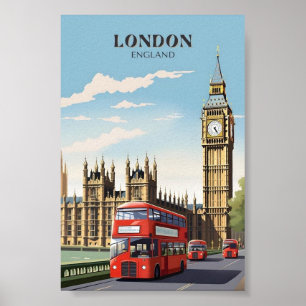 London England Vintage Travel Poster – Big Ben & R
